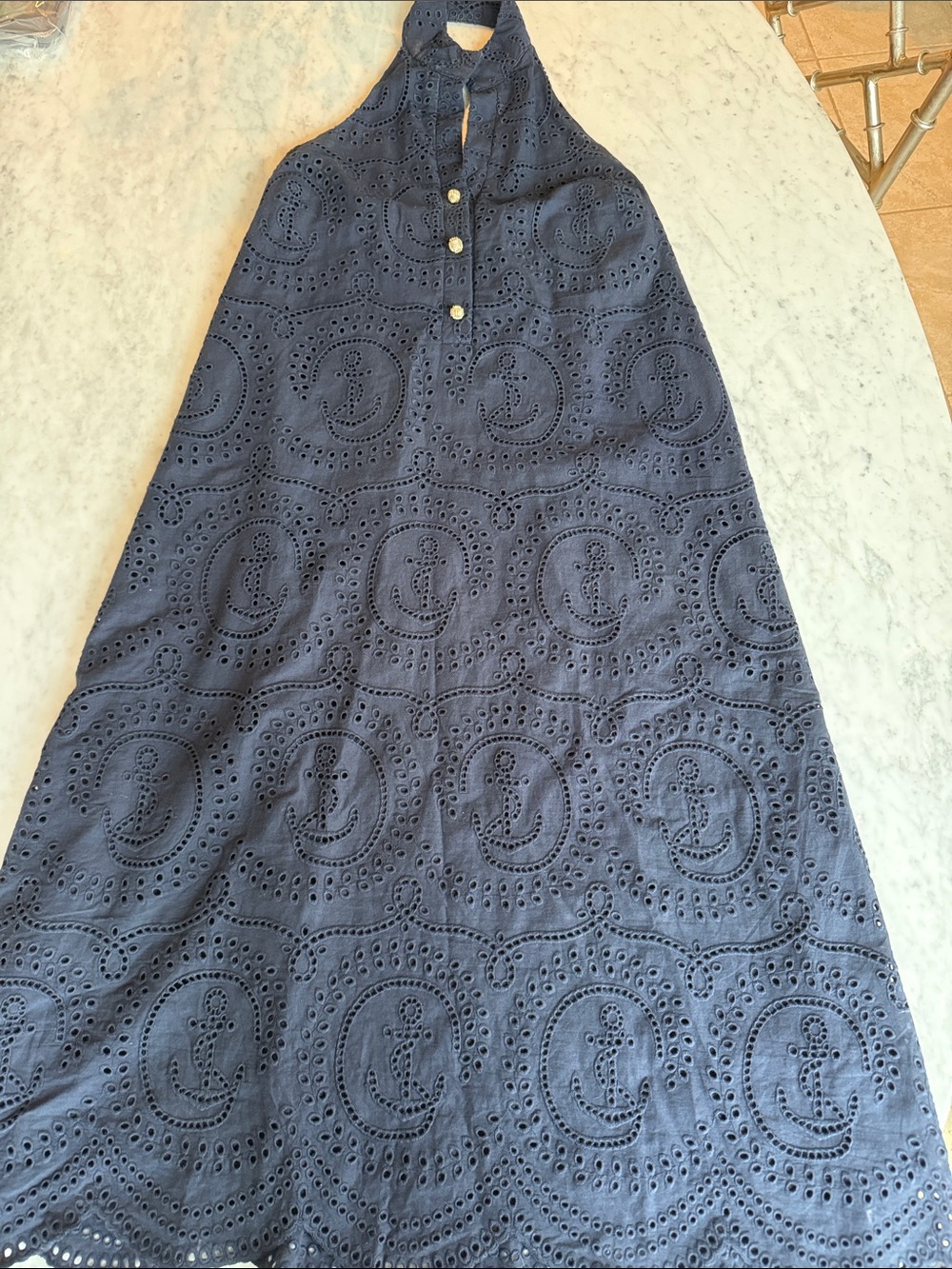 Tuckernuck Navy Eyelet Halter Midi Dress - Picture 7 of 12